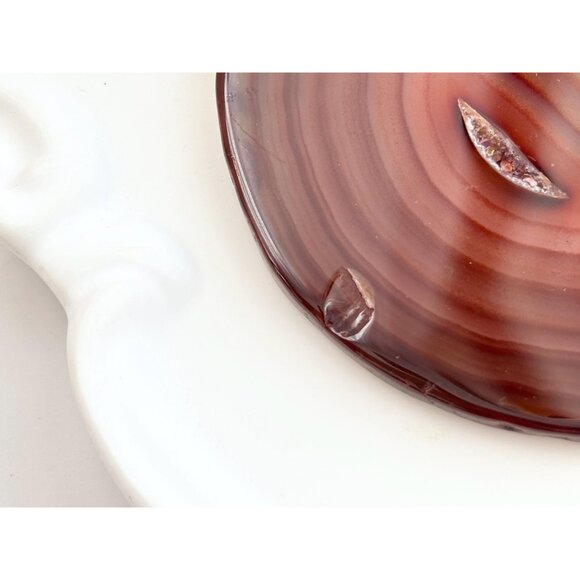 Brown Sliced Agate Stone Freeform Shaped Large Silver Toned Vintage Pendant - Picture 3 of 11